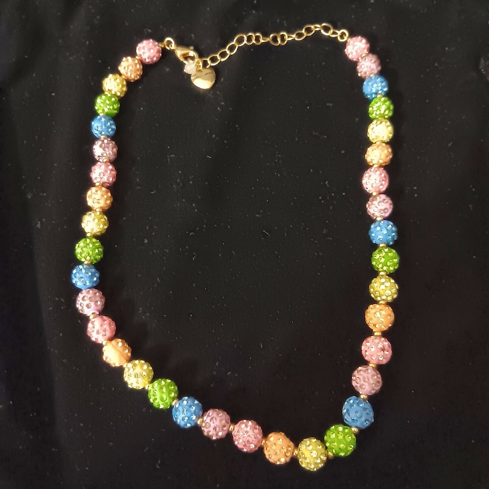 Betsey Johnson Pastel Rainbow Rhinestone Bead Short Necklace - Picture 2 of 4